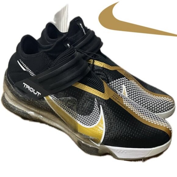 NIKE FORCE ZOOM TROUT BLACK METALLIC GOLD WHITE MEN CLEATS SZ 16 FOOTBALL SPORTS - Picture 1 of 16